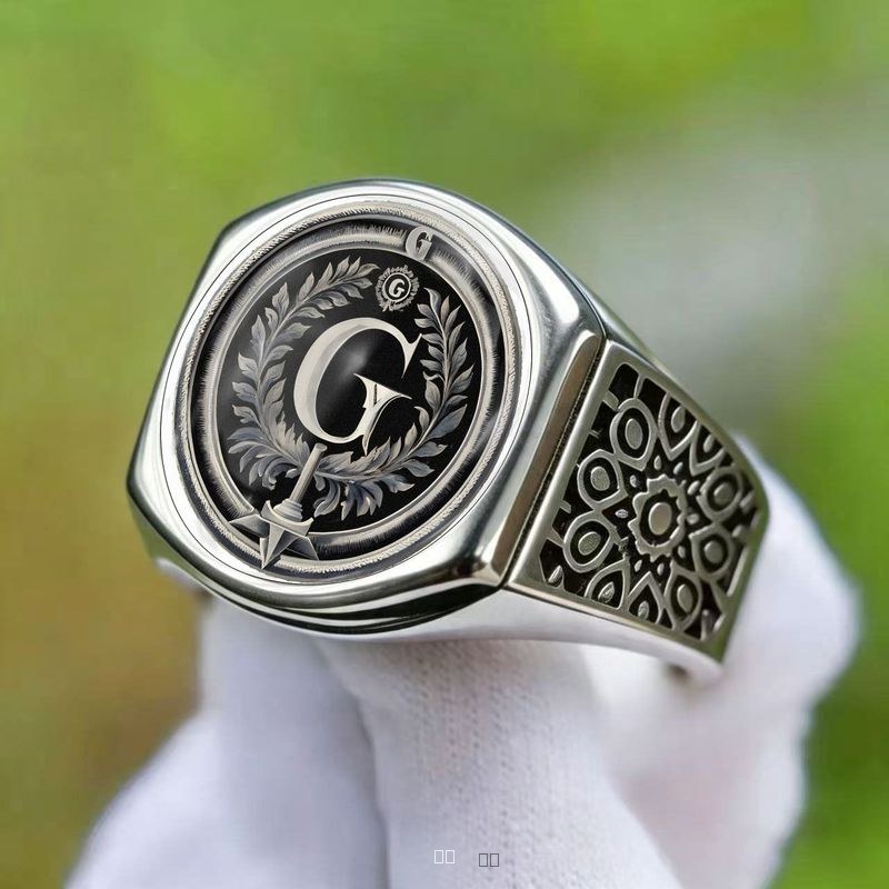 Bague Homme Argent OG Couronne Olivier et Soleil - Style Vintage Royal - Bijou Masculin