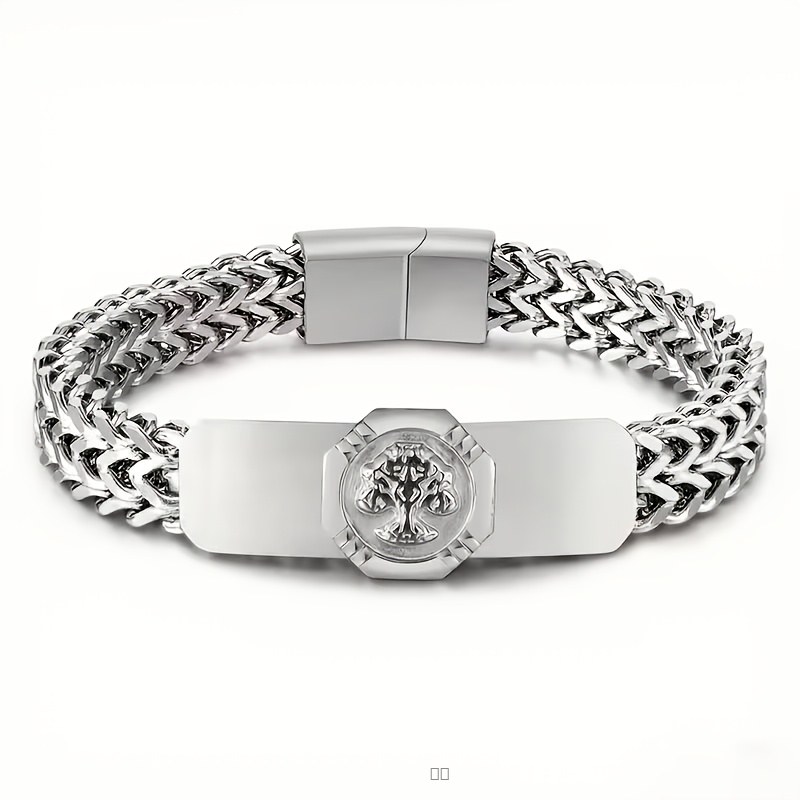 Bracelet Homme Acier Inoxydable 316L Motif Arbre de Vie Argenté Ajustable Cadeau Saint-Valentin Fête des Pères