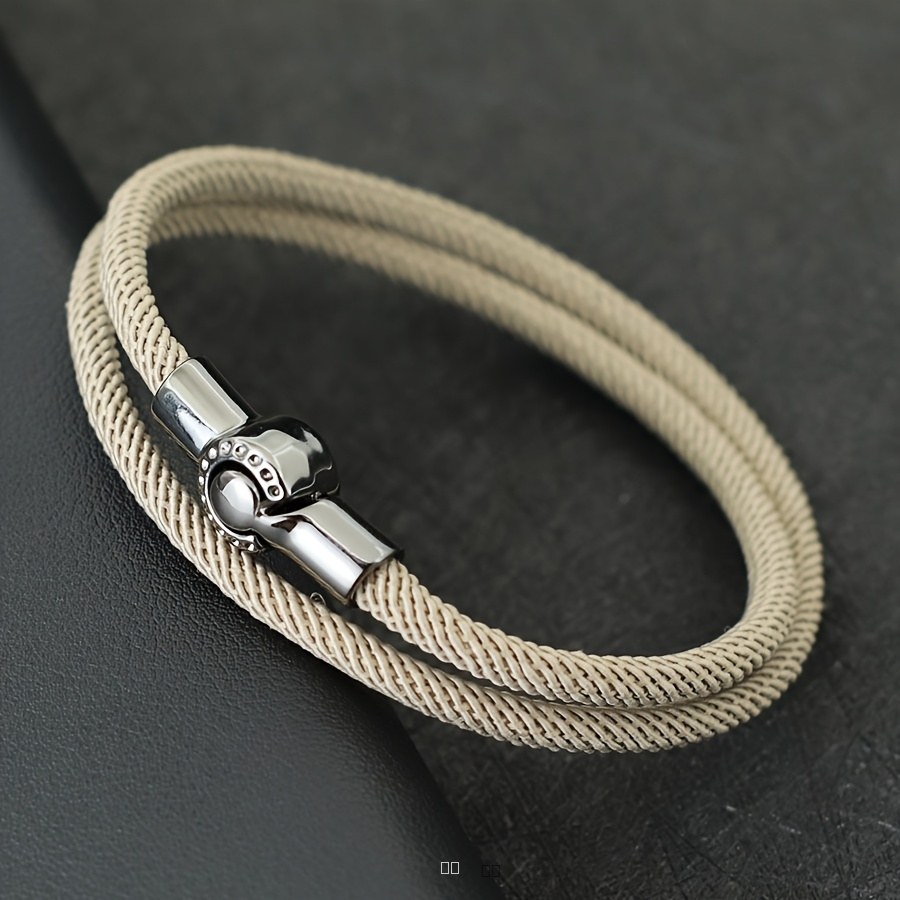 Bracelet Homme OGGUS Double Couche Corde Tressée et Chaîne Milanaise Fermeture Magnétique Style Casual