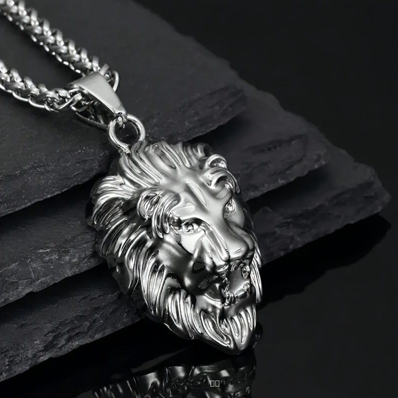Collier Pendentif Tête de Lion Plaqué Brillant Homme Streetwear Style Hip-Hop