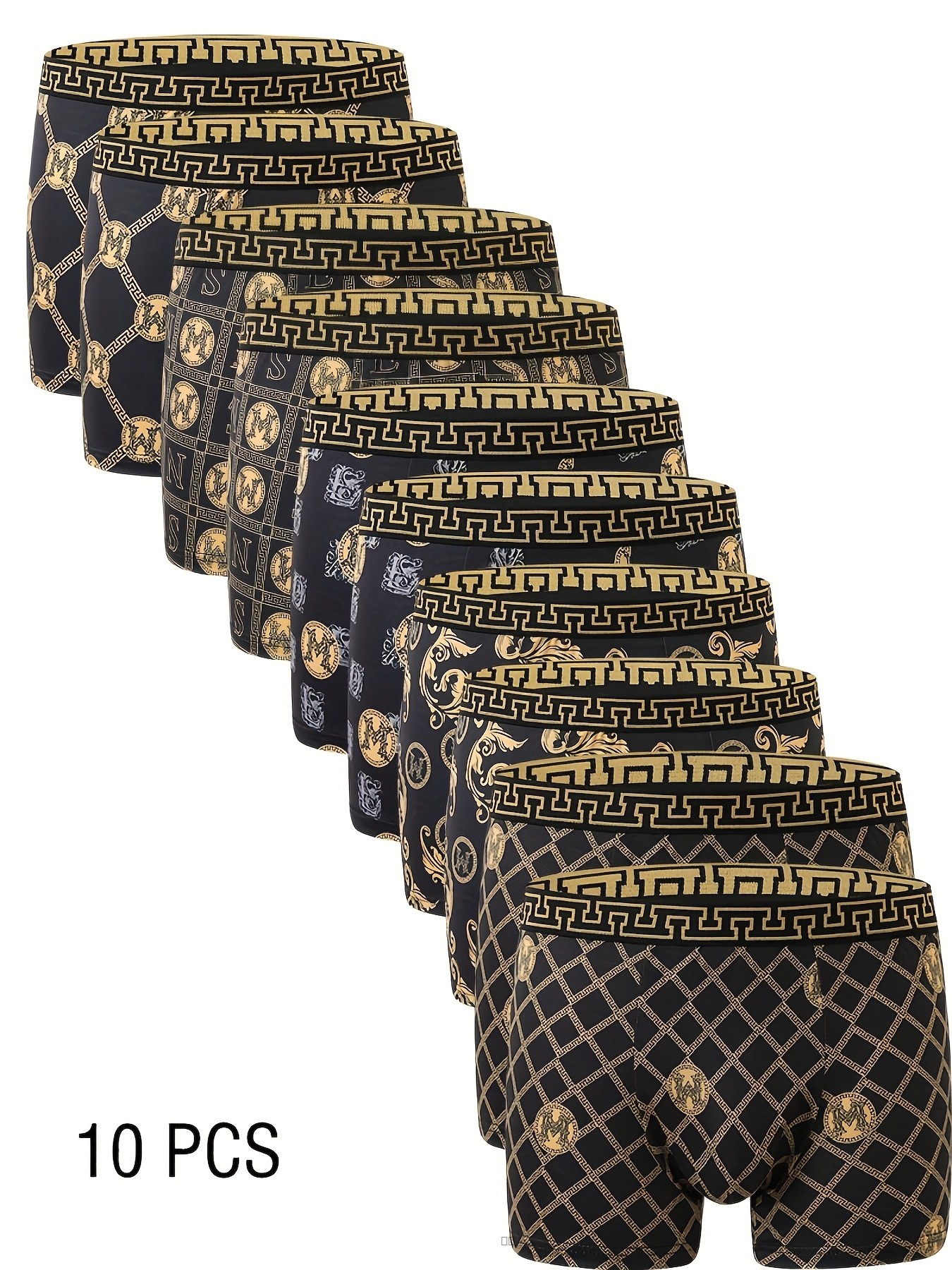 Lot de 10 Boxers Homme Respirants Confortables - Séchage Rapide Élastiques - Noir et Doré