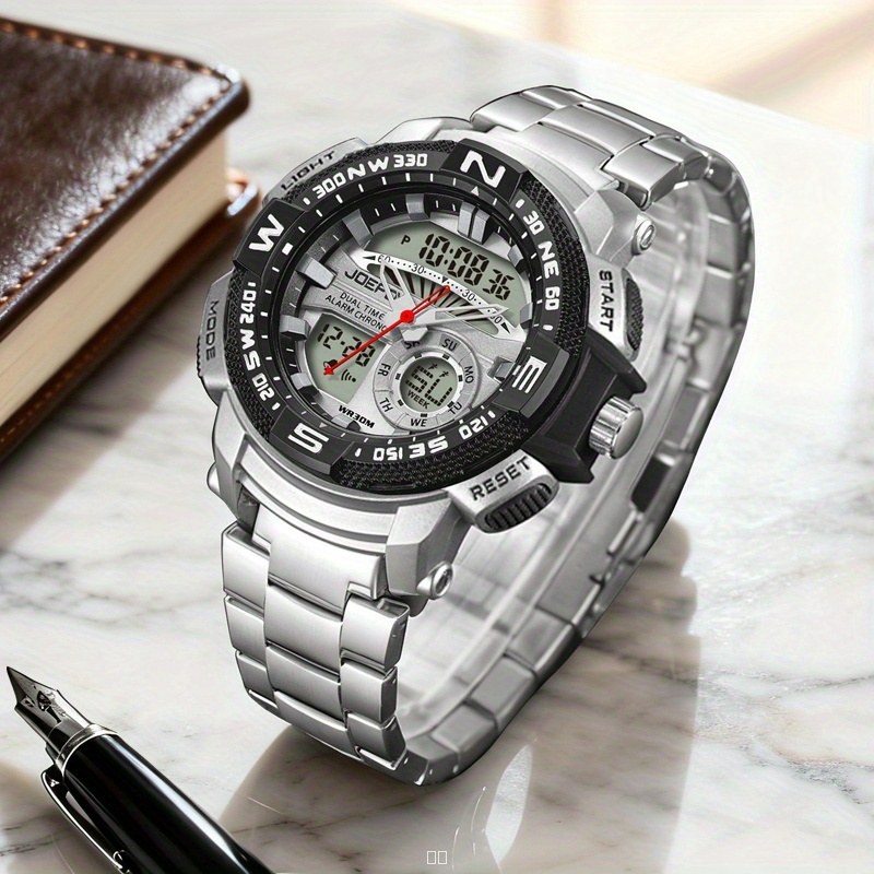 Montre Sport Homme Double Affichage Analogique Numérique LED Étanche 3ATM Chronographe Alarme Bracelet Terrain