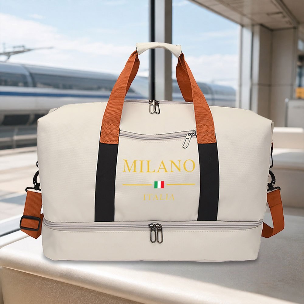 Sac de sport unisexe style italien rétro - Sac de voyage bandoulière avec poche zippée pour week-end et affaires