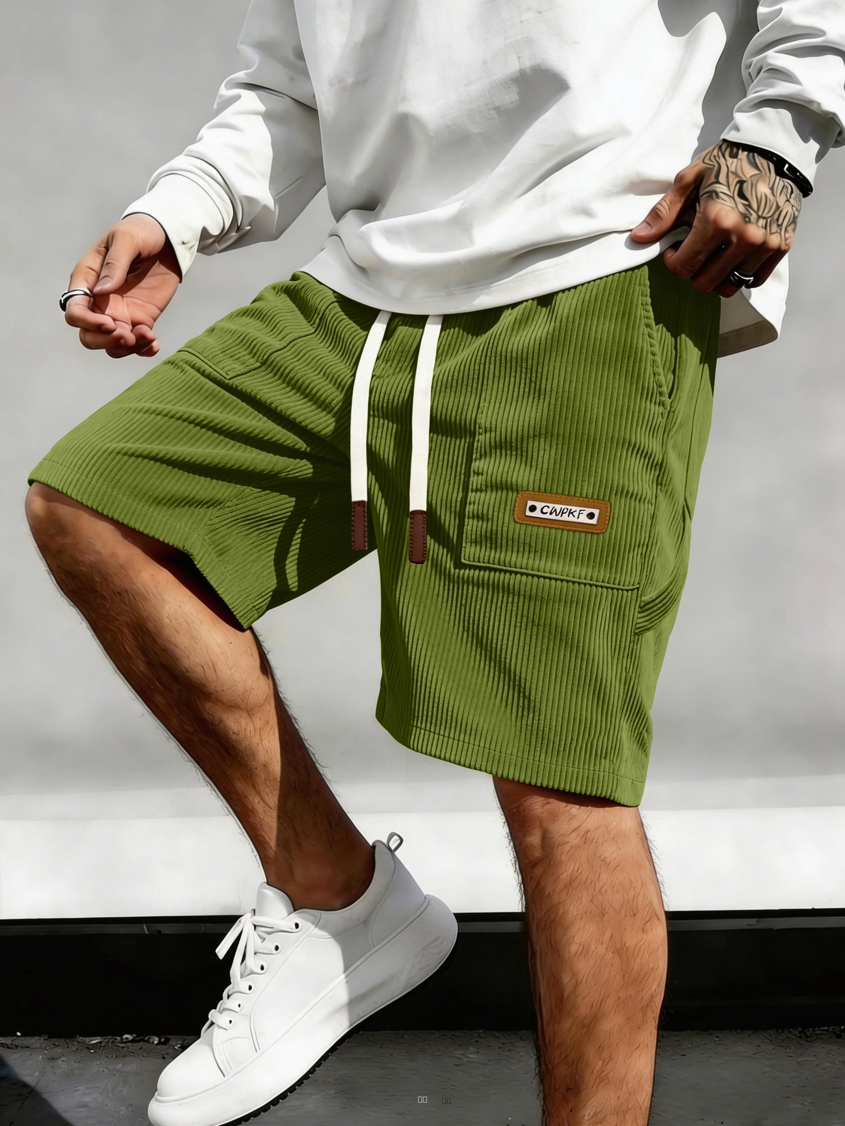 Short Homme Velours avec Cordon Serrage et Poches Latérales - Tenue Décontractée Été