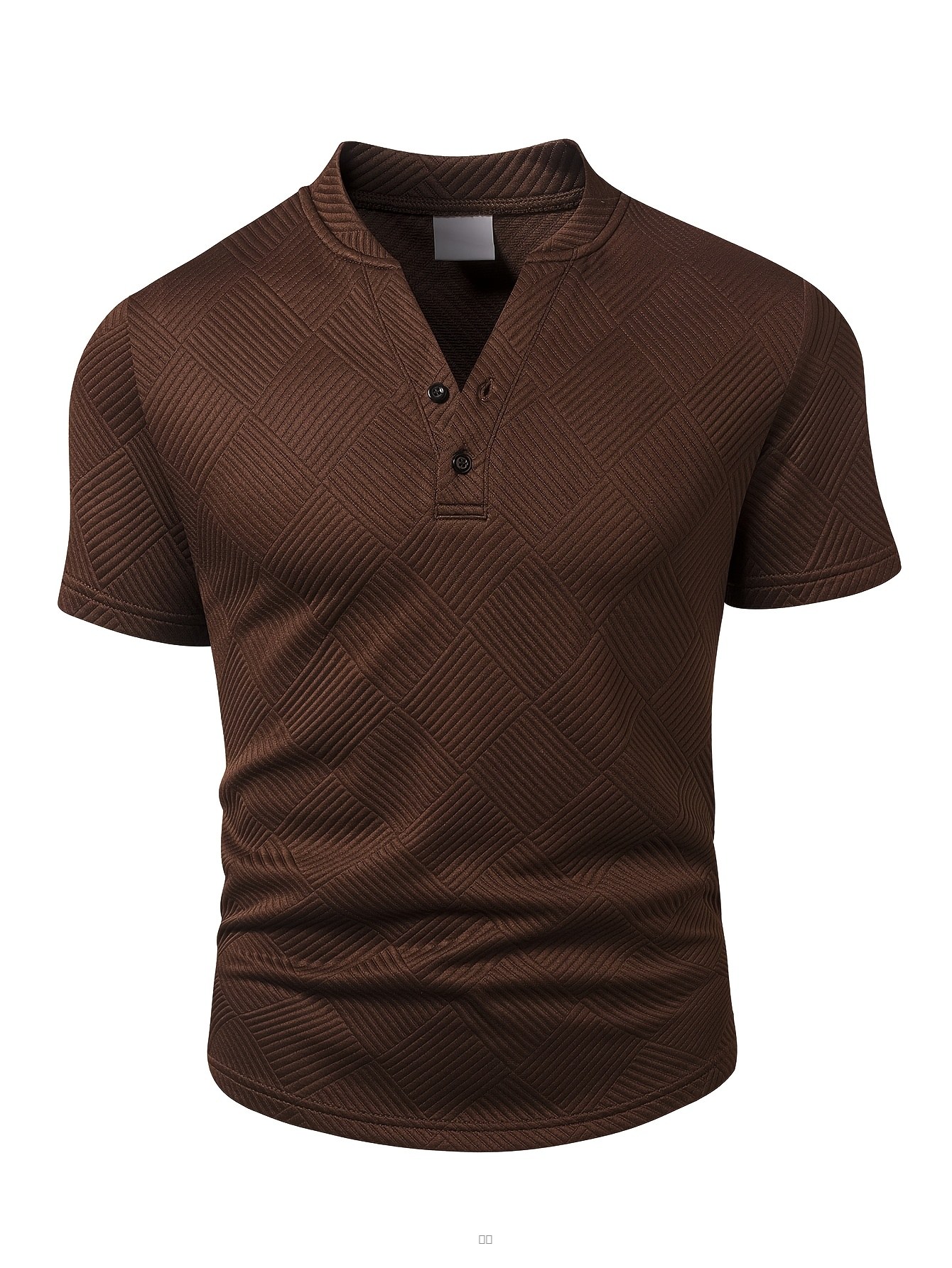 T-shirt Homme Manches Courtes Jacquard Col Rond Décontracté Tricoté Pull Léger
