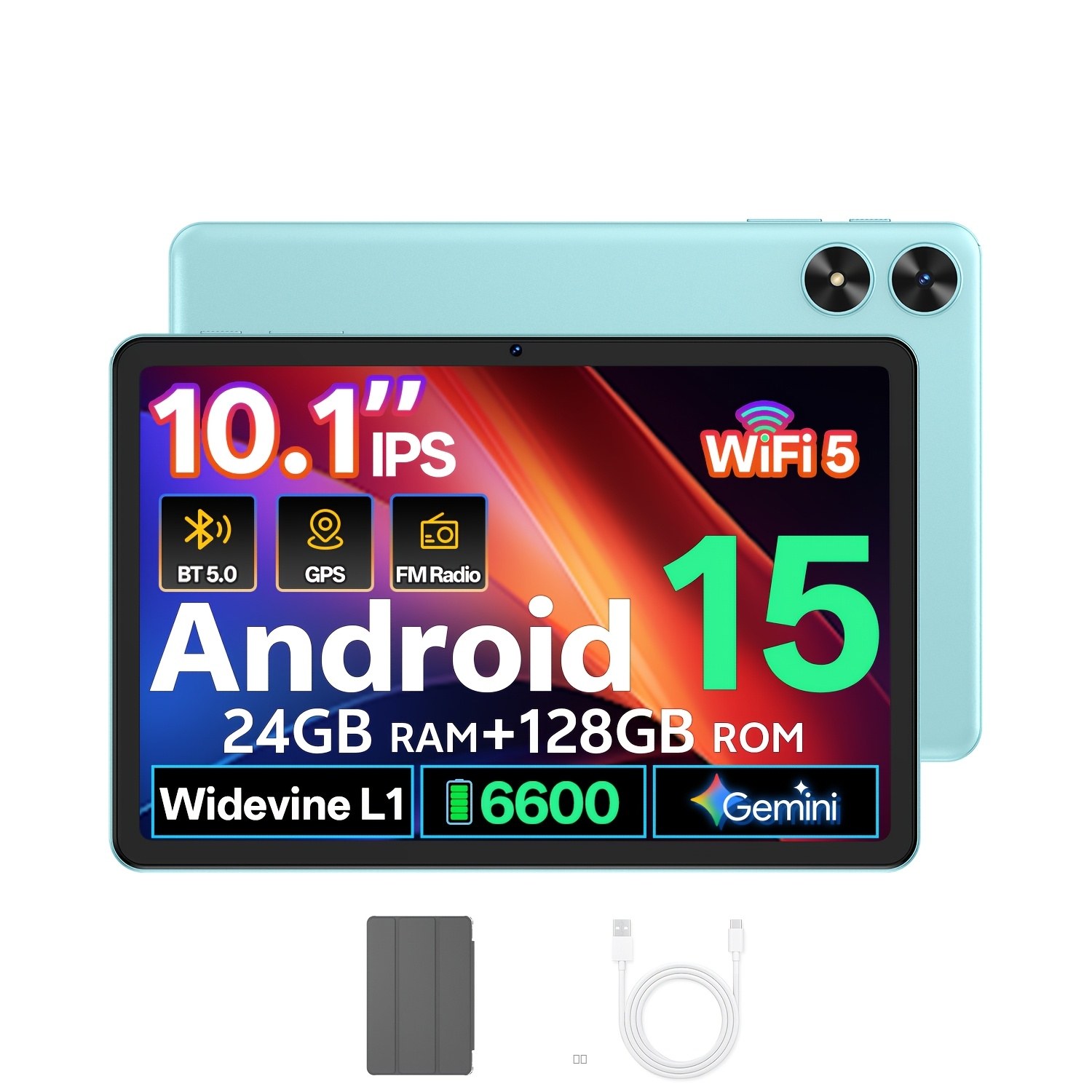 Tablette tactile 10,1 pouces écran HD IPS 1280x800, 6 Go RAM 128 Go ROM extensible, WiFi 5 double bande, batterie 6600 mAh
