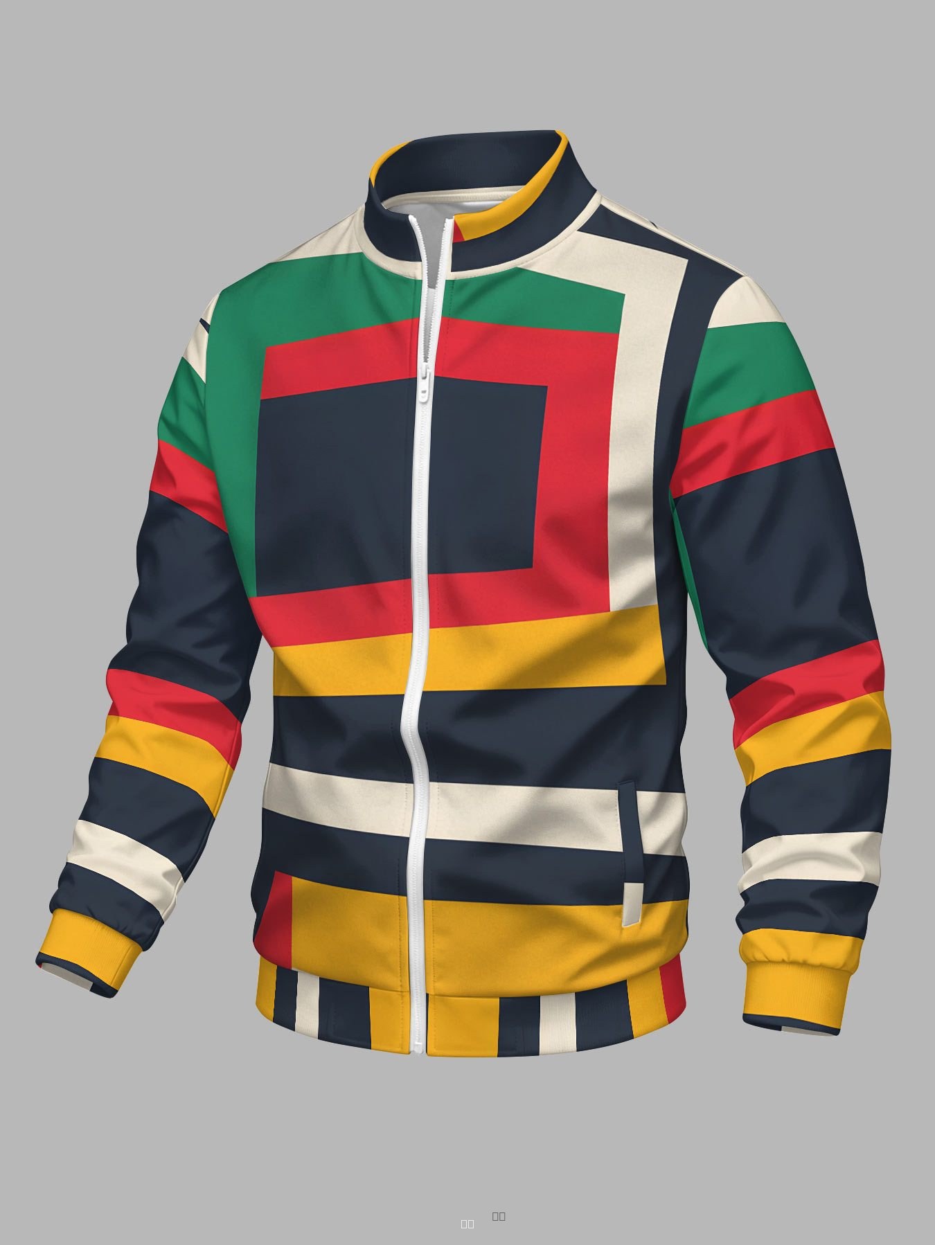Veste de Sport Homme Zippée Imprimée Manches Longues Col Montant Automne Hiver Décontractée