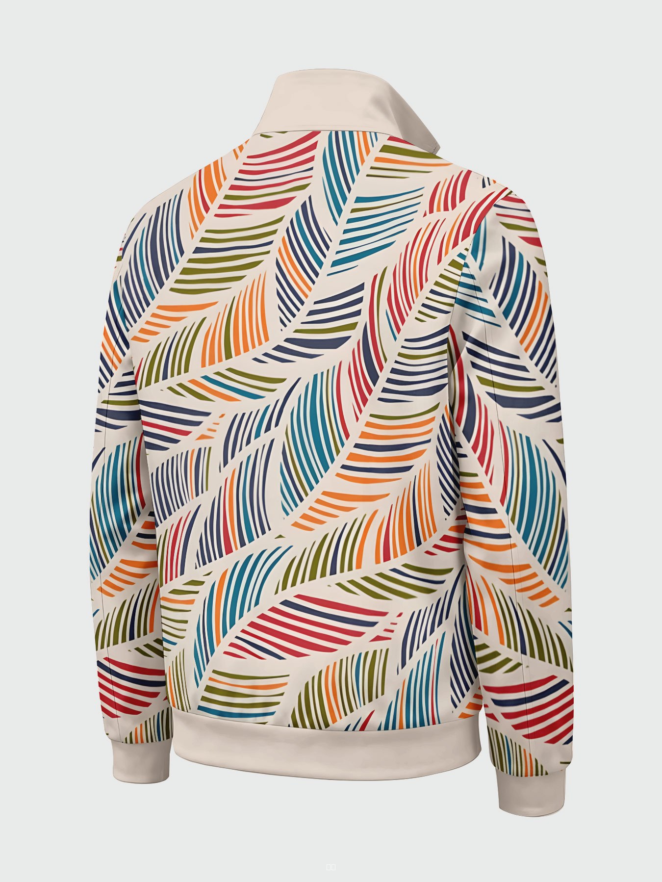 Veste zippée homme imprimé feuilles rayées multicolores col montant printemps automne décontractée sport