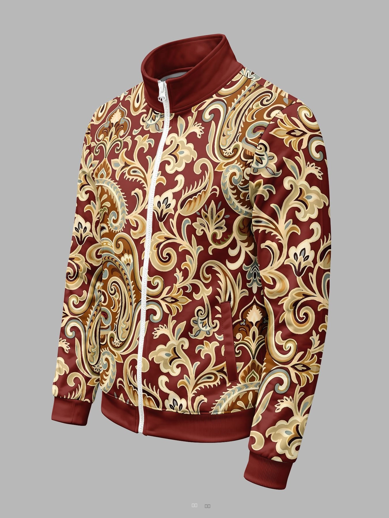 Veste zippée homme imprimé floral rétro printemps automne col montant manches longues décontracté